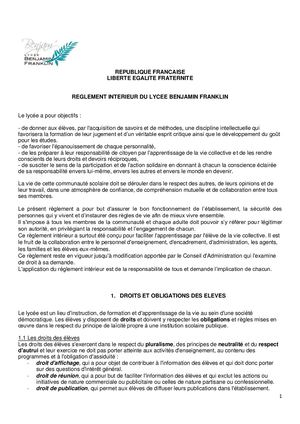 Règlement interieur - Orleans - Lycée Benjamin Franklin