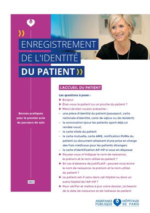 Plaquette - Enregistrement de l'identité du patient