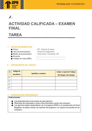 EXAMEN FINAL - PROBABILIDAD Y ESTADISTICA - SOLUCION 920392367