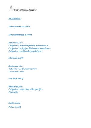 Programme Soirée Des Trophées Sportifs - La Ciotat 2023