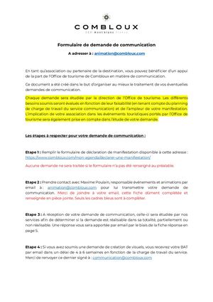 Fiche Demande De Communication Evénement à Combloux
