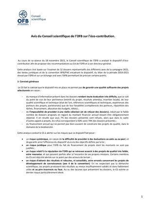 Avis du conseil scientifique de l'OFB sur l'éco-contribution
