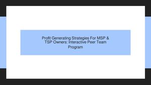 Profit Generating Strategies For MSP & TSP Owners: Interactive Peer Team Program
