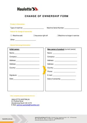 Charnge Of Ownership Form - AU