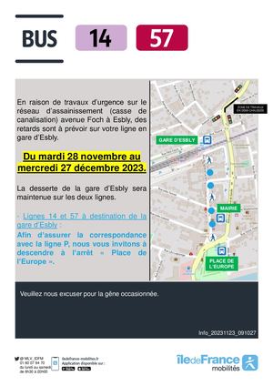 Info Lignes 14 Et 57 Travaux Avenue Foch Esbly à Compter Du 28 11