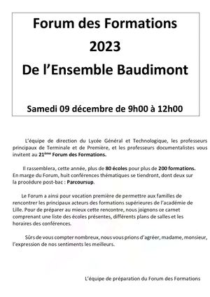 Forum des Formations 2023 de l'Ensemble Baudimont