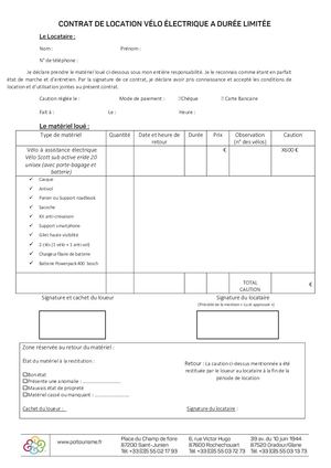 Longue Durée - Contrat Et Conditions Générales De Location Vélo éLectrique