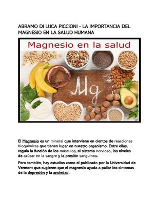 Abramo Di Luca Piccioni La Importancia Del Magnesio En La Salud Humana