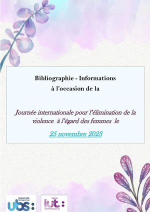 Bibliographie & Informations 25 Novembre 2023,journée internationale pour l'élimination de la violence à l'égard des femmes