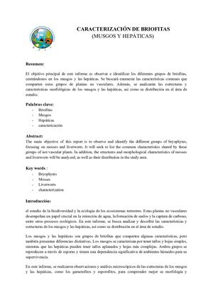 Caracterización De Briofitas (Musgos Y Hepáticas)