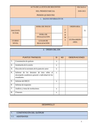 Acta De La Junta, Primer Trimestre De Basica Superior Y Bachillerato