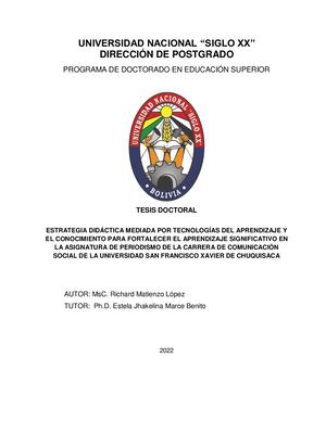 Tesis doctoral: "Estrategia didáctica mediada por TAC para fortalecer el aprendizaje significativo en periodismo".