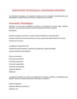Innovacion Tecnologica E Ingenieria Moderna
