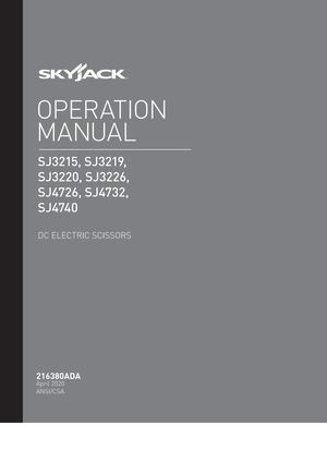 Skyjack Sj3215, Sj3219, Sj3220, Sj3226, Sj4726, Sj4732, Sj4740 Dc Electric Scissors Operation Manual