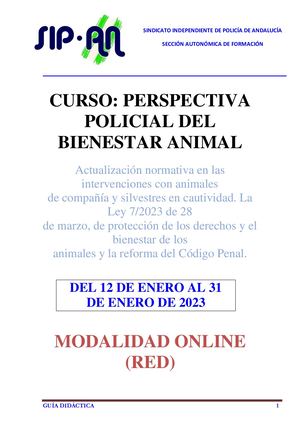GUÍA DIDÁCTICA PERSPECTIVA POLICIAL DEL BIENESTAR ANIMAL