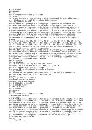 Vasile, Marian (Sociolog) Introducere îN Spss Pentru Cercetarea Sociala Si De Piata O Perspectivă Aplicata Retail