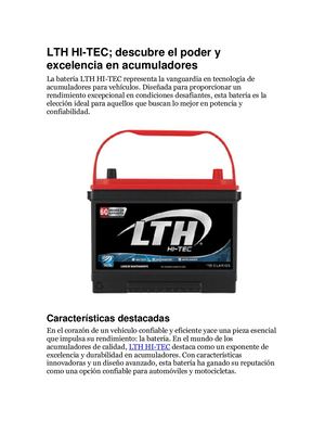 Lth Hi Tec; Descubre El Poder Y Excelencia En Acumuladores