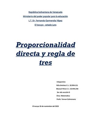 Proporcionalidad directa y regla de trea