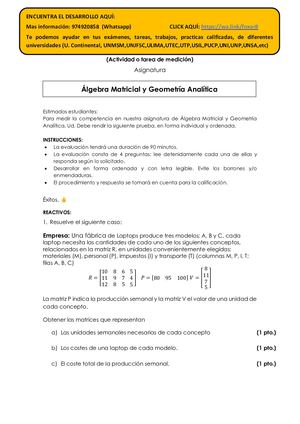 Consigna De Trabajo 2023 20 ÁLgebra Matricial Y Geometría Analítica