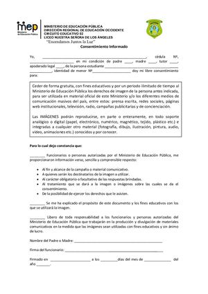 Consentimiento Informado Estudiante Oficial Mep