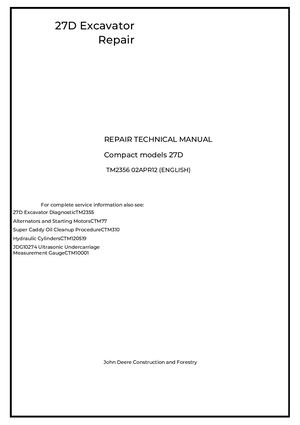 John Deere 27d Excavator Repair Technical Manual