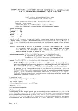 Compte Rendu De La Séance Du Conseil Municipal Du 28 Septembre 2023