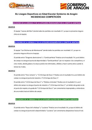 Incidencias Jornada 1