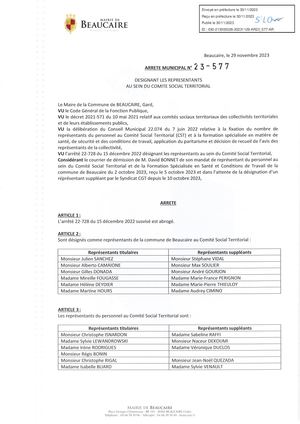 Parution Des Actes Administratifs (Arrêtés) Du 30 Novembre 2023