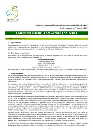 Règlement Intérieur Des Accueils De Loisirs 2023