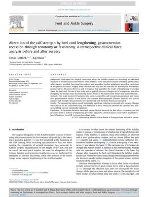 Artikel Alteration Of The Calf Strength By Heel Cord Lengthening Gastrocnemius Recession Through Tenotomy Or Fasciotomy A Retrospective Clinical Force Analysis Before An