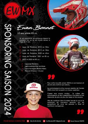 Plaquette Sponsoring Saison 2024 Motocross Ewan Bonnet