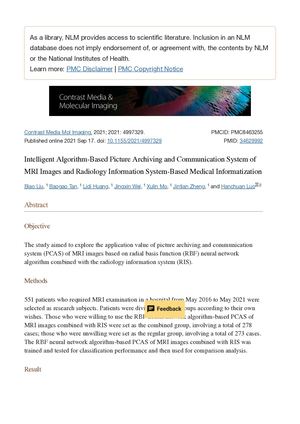 Intelligent Algorithm Based Picture Archiving And Communication System Of Mri Images And Radiology Information System Based Medical Informatization Pmc