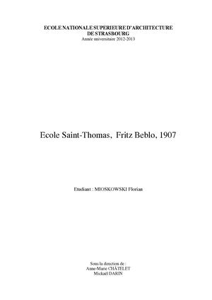 Florian Mioskowski Mémoire Universitaire Ecole Saint-Thomas 1907, Strasbourg