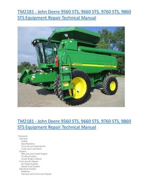 John Deere 9560 Sts, 9660 Sts Machinery Service Repair Manual