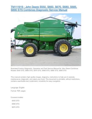 John Deere S660 S550 S670 Sts Combine Operation Test Manual