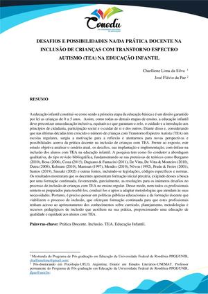 DESAFIOS E POSSIBILIDADES DA PRÁTICA DOCENTE NA INCLUSÃO DE CRIANÇAS COM TRANSTORNO ESPECTRO AUTISMO (TEA) NA EDUCAÇÃO INFANTIL