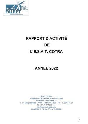 Rapport D'activité Esat Cotra 2022