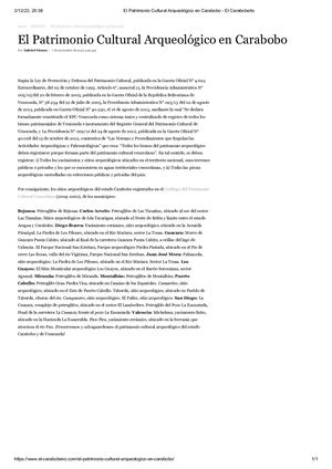 El Patrimonio Cultural Arqueológico En Carabobo. Diario: El Carabobeño