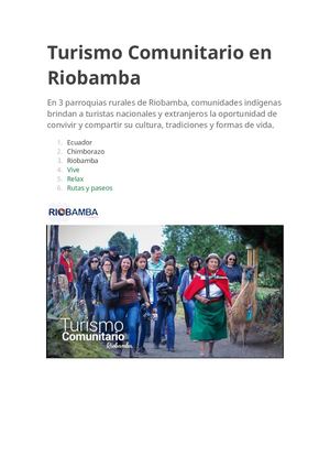 Turismo Comunitario En Parroquias De Riobamba