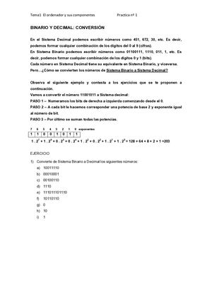 Ejercicios Binario Decimal Ascii