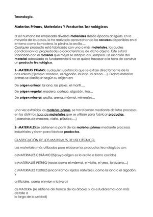 Materias Primas, Materiales Y Productos