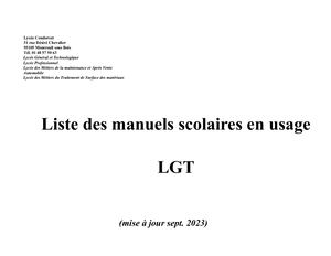 Manuels scolaires en usage LGT  2023 2024