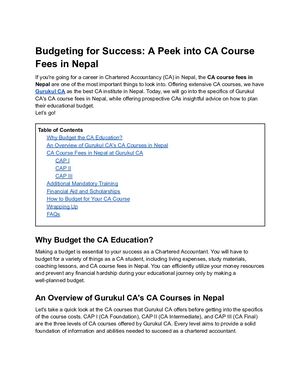 Budgeting For Success A Peek Into Ca Course Fees In Nepal