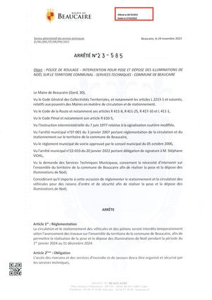 Parution Des Actes Administratifs (Arrêtés) Du 6 Décembre 2023