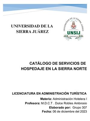 Catálogo De Servicios De Hospedaje