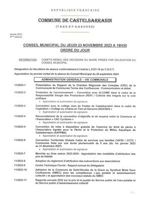 Conseil municipal du 23 novembre 2023 - Dossier Des Deliberations Executoires