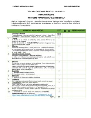 Lista De Cotejo De Revista