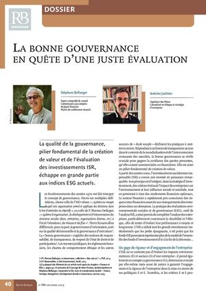 Revue Banque n°886-La bonne Gouvernance en matière d'ESG