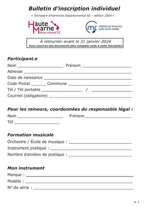 Bulletin Inscription OD52 2024