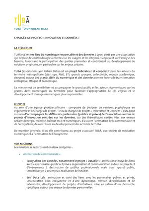 TUBÀ - CDI Chargé.e de Projets Innovation et Données